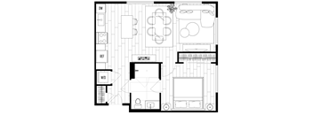 A black and white floor plan of a house with labeled rooms.